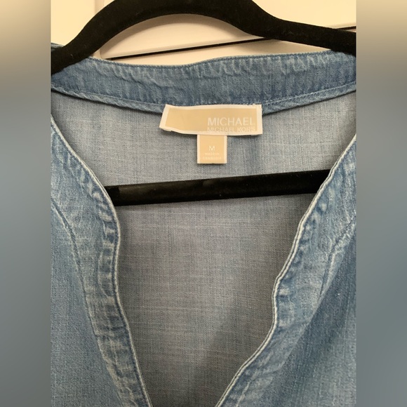 Michael Kors Denim Tunic Top Blouse 3/4 Sleeve V Neck Casual‎ - Picture 3 of 6